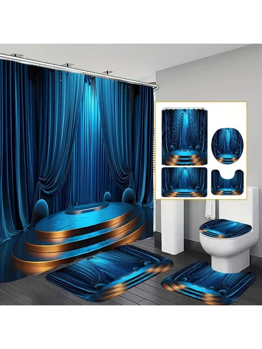 Синий набор для ванной из 4 предметов 3Pc, синий, фото 2