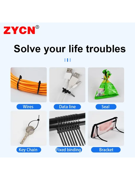 ZYCN 100 шт. нейлоновых самоблокирующихся кабельных стяжек 5x300, 5x300, 100 шт, фото 4