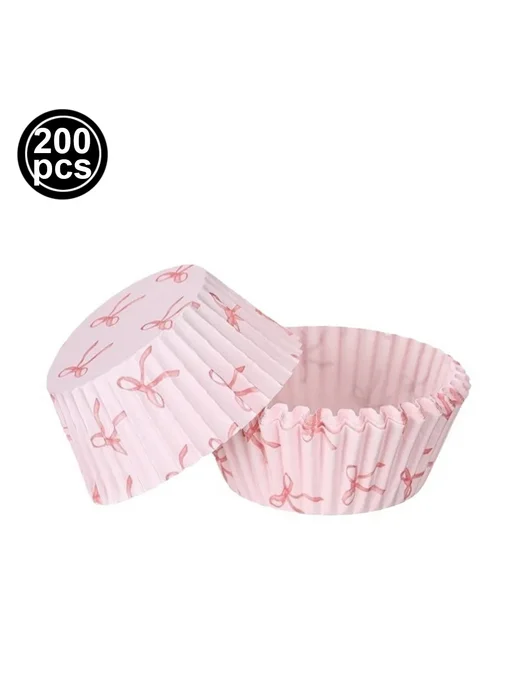 PartiesTour Розовые бантики для кексов 200pcs cake cups, 200 шт