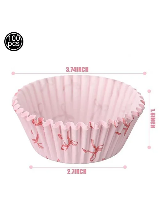 PartiesTour Розовые бантики для кексов 200pcs cake cups, 200 шт, фото 3
