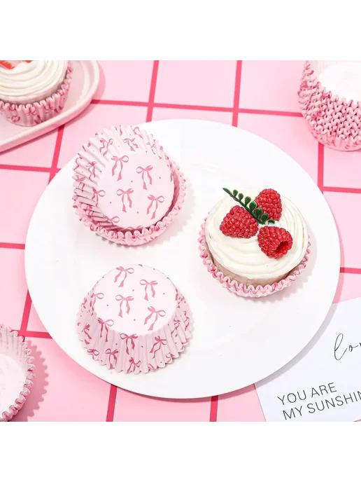 PartiesTour Розовые бантики для кексов 200pcs cake cups, 200 шт, фото 4
