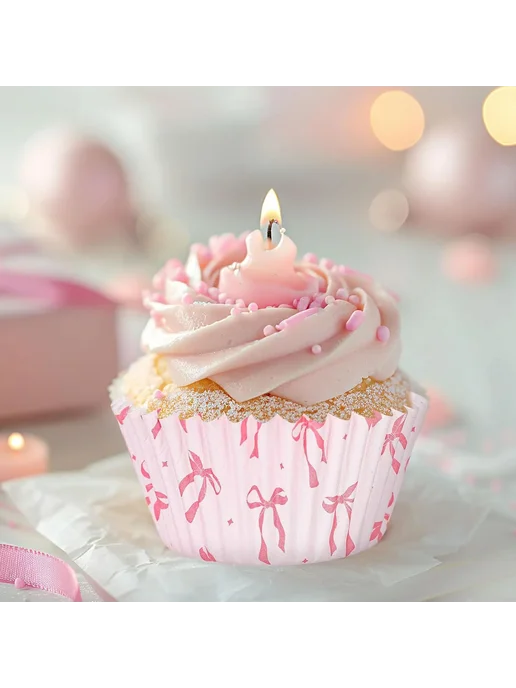 PartiesTour Розовые бантики для кексов 200pcs cake cups, 200 шт, фото 5