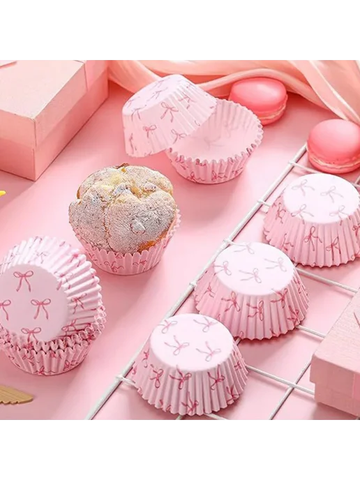 PartiesTour Розовые бантики для кексов 200pcs cake cups, 200 шт, фото 7