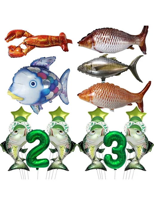 PartiesTour Фольгированные шары "Рыбалка" Красный, 3pcs pape, 3 шт, фото 2