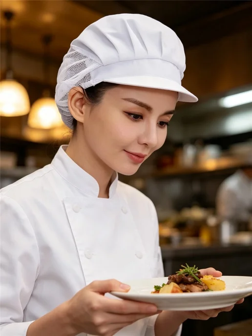 Колпак поварской берет с козырьком сетка для кухни ресторана, белый, фото 6