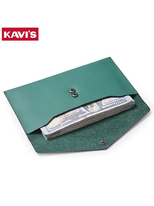 Kavi's Женский кошелек из натуральной кожи, многоразовый зажим для, зеленый
