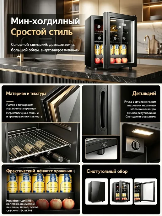 Холодильник‑витрина со стеклянной дверью,объем 60 л, 220 В, 60 л, фото 7