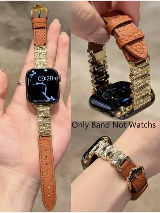 iwujiao Блестящий ремешок Black Golden для Apple Watch 46мм, черный, фото 2
