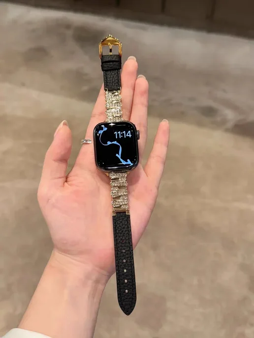 iwujiao Блестящий ремешок Black Golden для Apple Watch 46мм, черный, фото 4