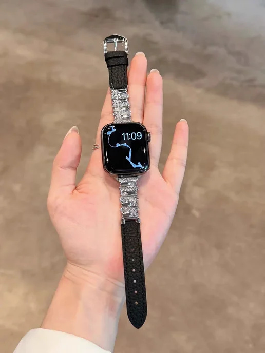 iwujiao Блестящий ремешок Black Golden для Apple Watch 46мм, черный, фото 6