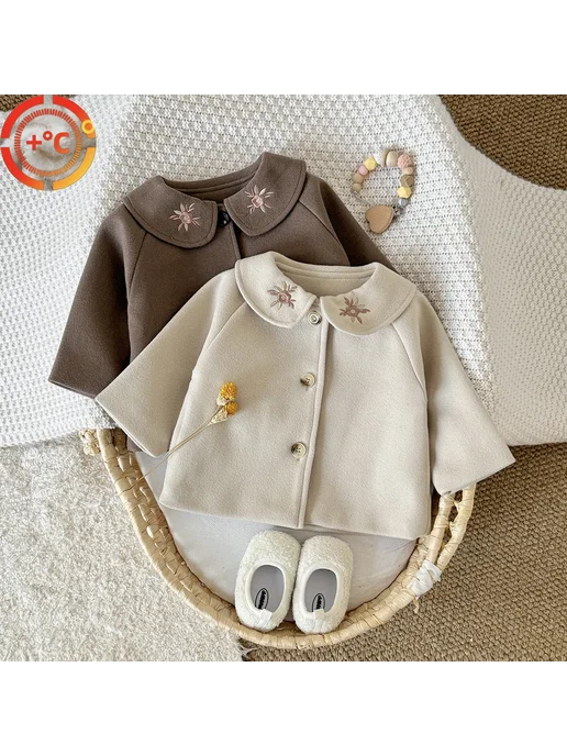 Нет бренда Детская зимняя куртка из трикотажа beige 1-3 лет, бежевый, фото 2