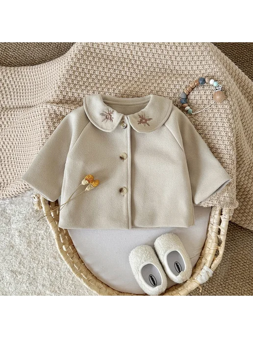 Нет бренда Детская зимняя куртка из трикотажа beige 1-3 лет, бежевый, фото 4