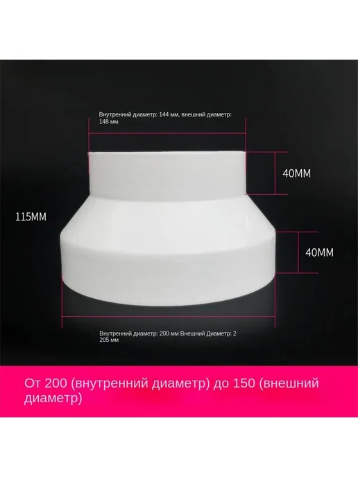 Вентиляционные каналы - переходники с 200 мм на 150 мм, белый