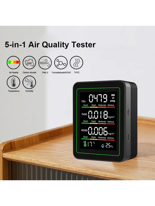 Моникатор для воздуха 5 в 1 CO2, TVOC, HCHO, T, влажность (ч, вариант
