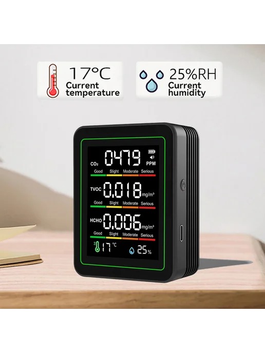 Моникатор для воздуха 5 в 1 CO2, TVOC, HCHO, T, влажность (ч, вариант, фото 2