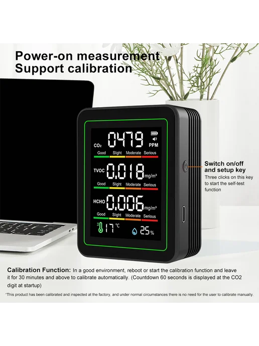 Моникатор для воздуха 5 в 1 CO2, TVOC, HCHO, T, влажность (ч, вариант, фото 3