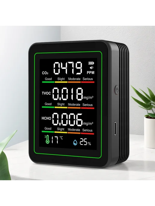 Моникатор для воздуха 5 в 1 CO2, TVOC, HCHO, T, влажность (ч, вариант, фото 6