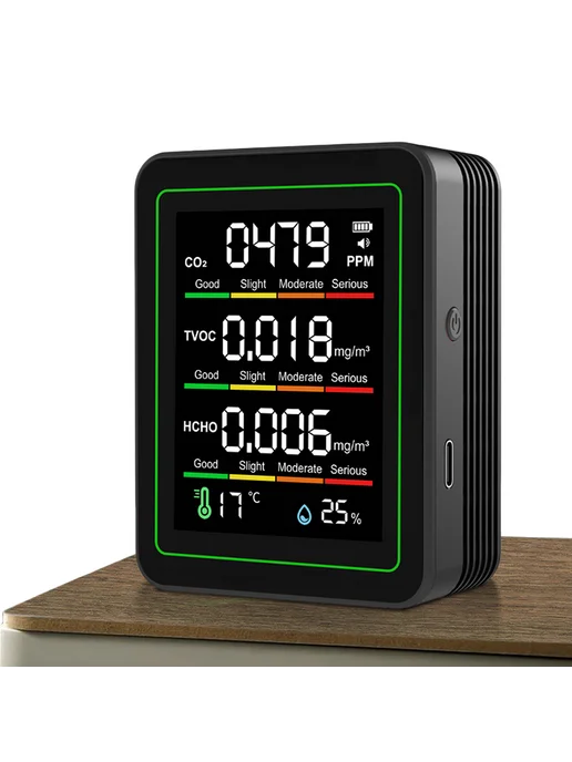 Моникатор для воздуха 5 в 1 CO2, TVOC, HCHO, T, влажность (ч, вариант, фото 7