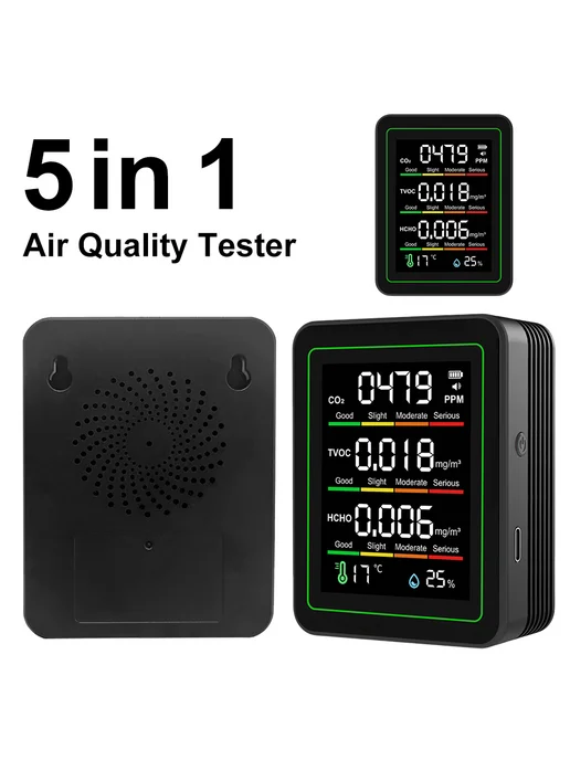 Моникатор для воздуха 5 в 1 CO2, TVOC, HCHO, T, влажность (ч, вариант, фото 8