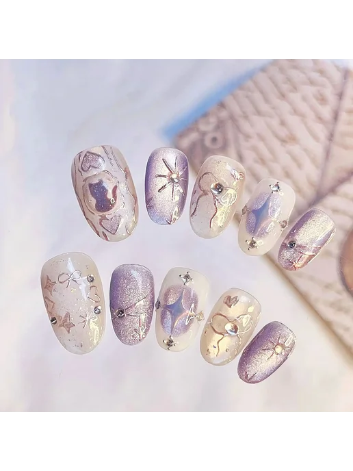 Набор накладных ногтей Love Design, фиолетовые, акрил, 24 шт, 24 шт