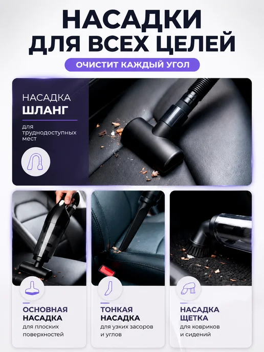 Пылесос для автомобиля беспроводной мощный, черный, фото 2