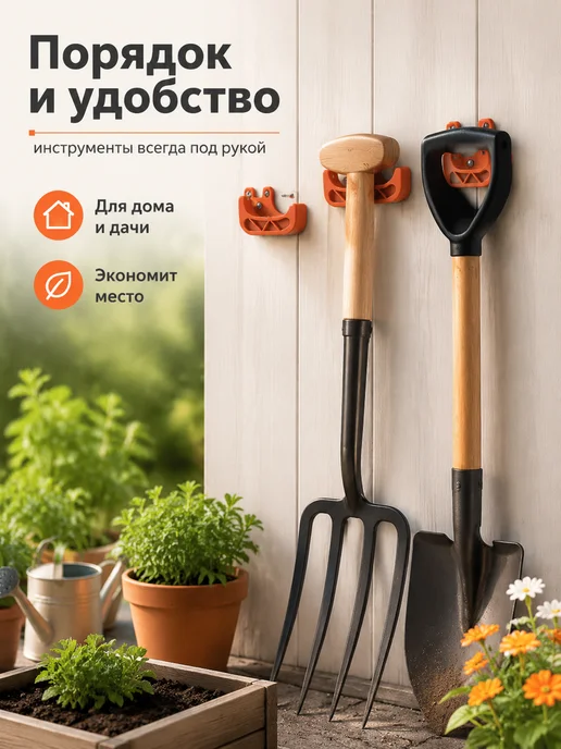 Держатель для садового инвентаря настенный, оранжевый, под д, оранжевый, фото 2