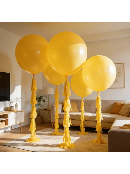Гелиевый шар 36 дюймов, круглый yellow tassels, желтый, фото 3