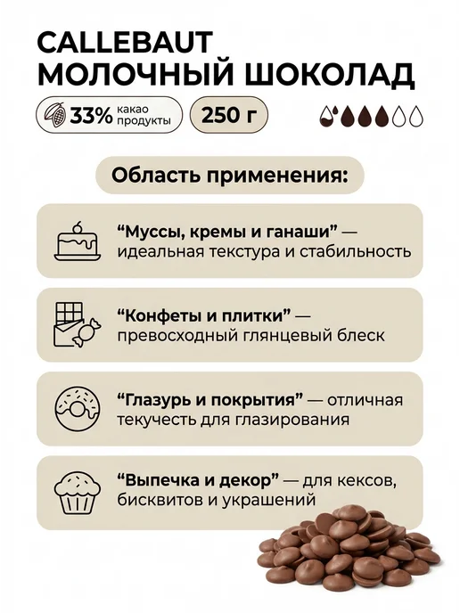 Шоколад Callebaut молочный 33% 250 г, 250 г, фото 2