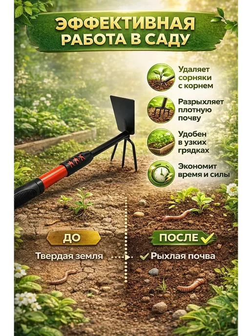 LI Liza Садовый инструмент 2в1 тяпка рыхлитель, черный, фото 2