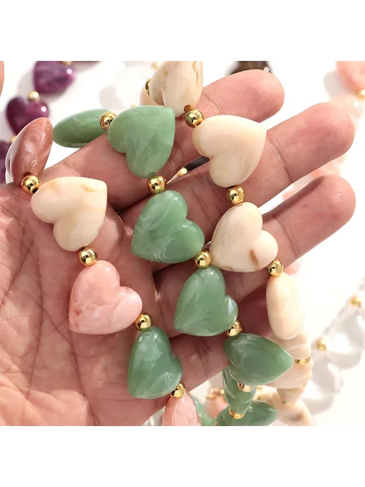 Нет бренда Многоцветные ожерелья-чокеры из смолы с сердечками marble bl, фиолетовый, фото 6