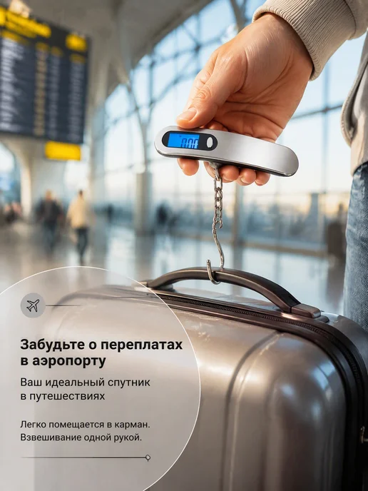 Весы электронные ручные с крючком для чемодана и рыбалки, серый, фото 3