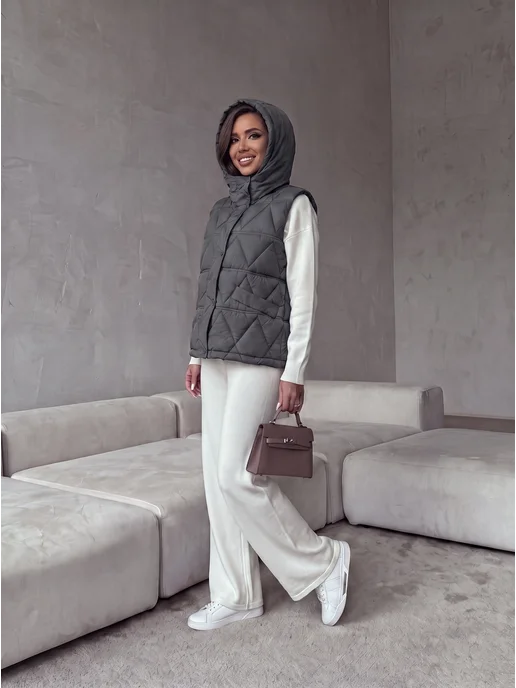 LuMini Style Жилетка утепленная осенне-весенняя стеганая, серый, фото 3