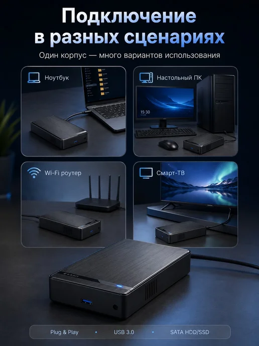 Корпус для HDD 2.5 и 3.5 для ноутбука, черный, фото 7