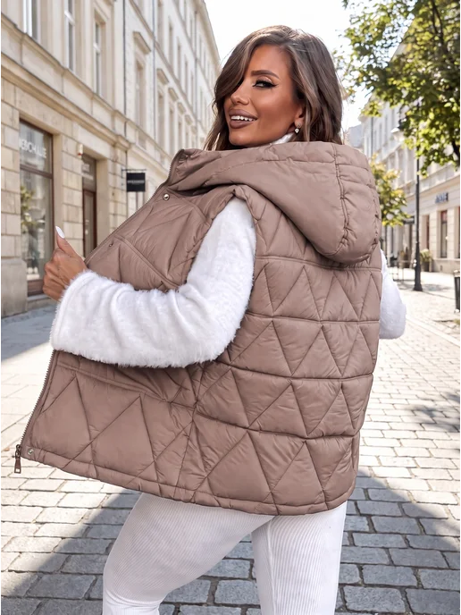 LuMini Style Жилетка утепленная осенне-весенняя с капюшоном, белый