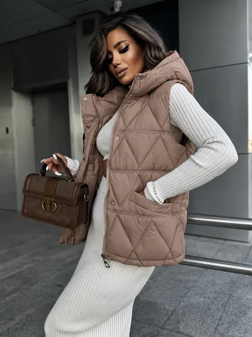 LuMini Style Жилетка утепленная осенне-весенняя с капюшоном, белый, фото 2