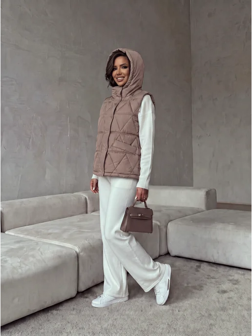 LuMini Style Жилетка утепленная осенне-весенняя с капюшоном, белый, фото 5
