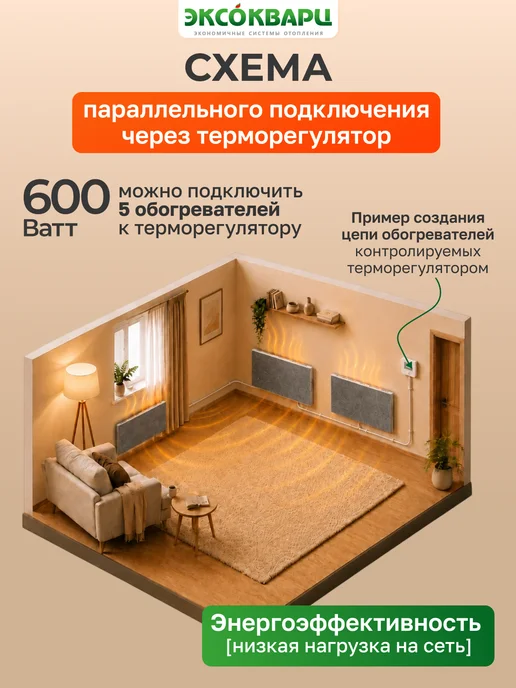 ЭКСОКВАРЦ Керамо-кварцевый обогреватель 500 Вт, белый мрамор, 600 Вт, фото 5