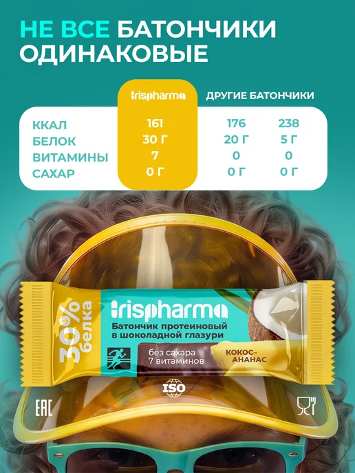 Протеиновые батончики без сахара, кокос-ананас, набор 25шт, 25 шт, фото 6