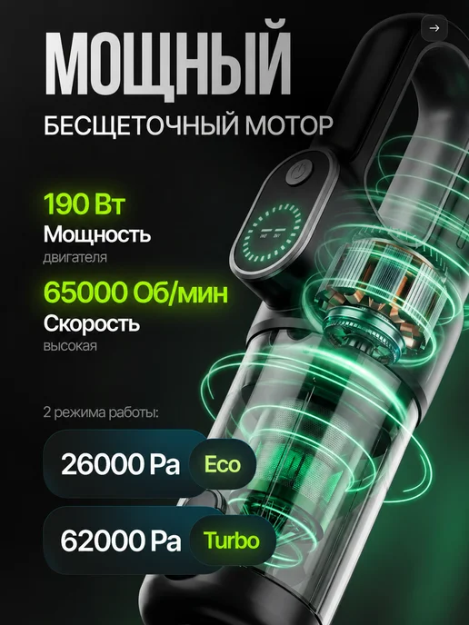 MIME Пылесос для автомобиля беспроводной мощный на аккумуляторе, черный, фото 3
