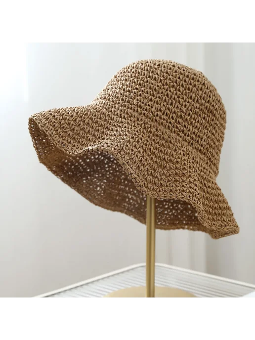 Женская летняя соломенная панама Sun hat, черный, фото 7