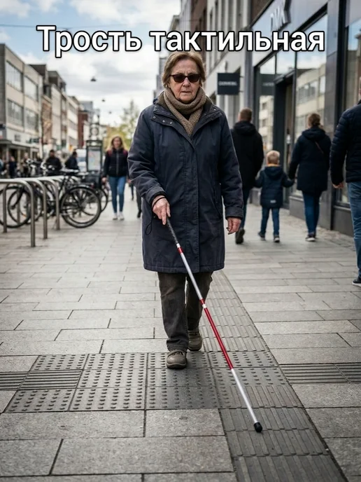 Трость белая тактильная складная для слепых и слабовидящих л…, белый