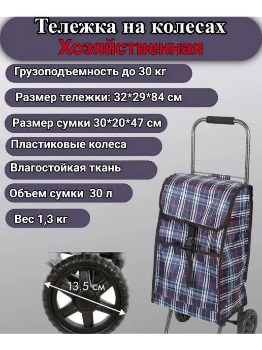 Сумка-тележка хозяйственная на колесах, синий, фото 2