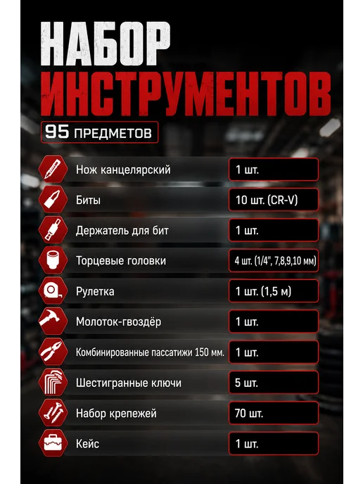 Pioneer Набор инструментов для дома TSH-95-01, черный, фото 2