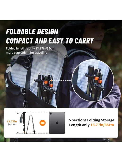 Naturehike Long Wind Pro 5 секций, черные трекинговые палки, черный, фото 4