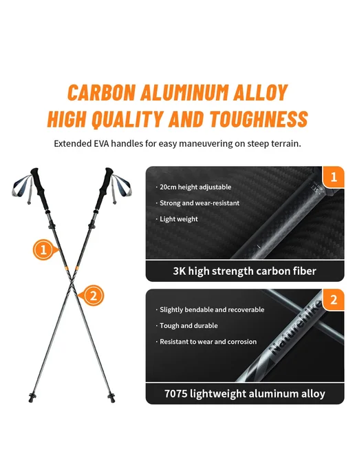 Naturehike Long Wind Pro 5 секций, черные трекинговые палки, черный, фото 7