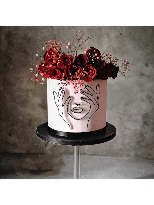 MJCakedecor Топпер для торта "Женское лицо" бордовый, Цвет 8, красный