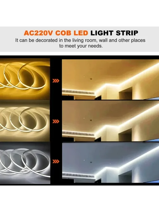 AvvRxx Светодиодная лента COB 10m, 4000K, 220В, вариант, фото 4
