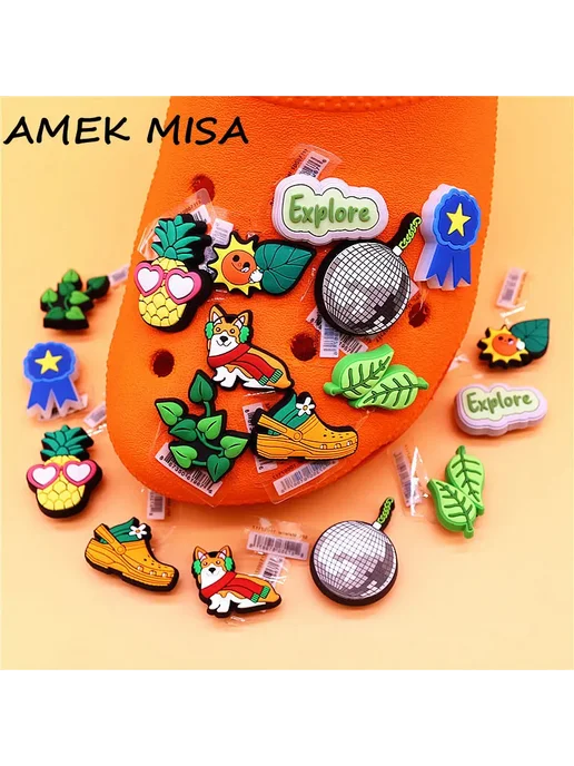 AMEK MISA Подвеска для обуви листья, зеленые, Color B, оранжевая, зеленый, фото 2