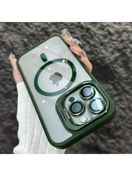 OLPAY iPhone 13 чехол темно-зеленый с камерой и магнитом, зеленый