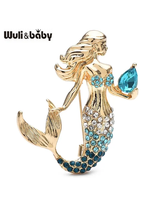 Wuli&baby Брошь русалка blue, синий